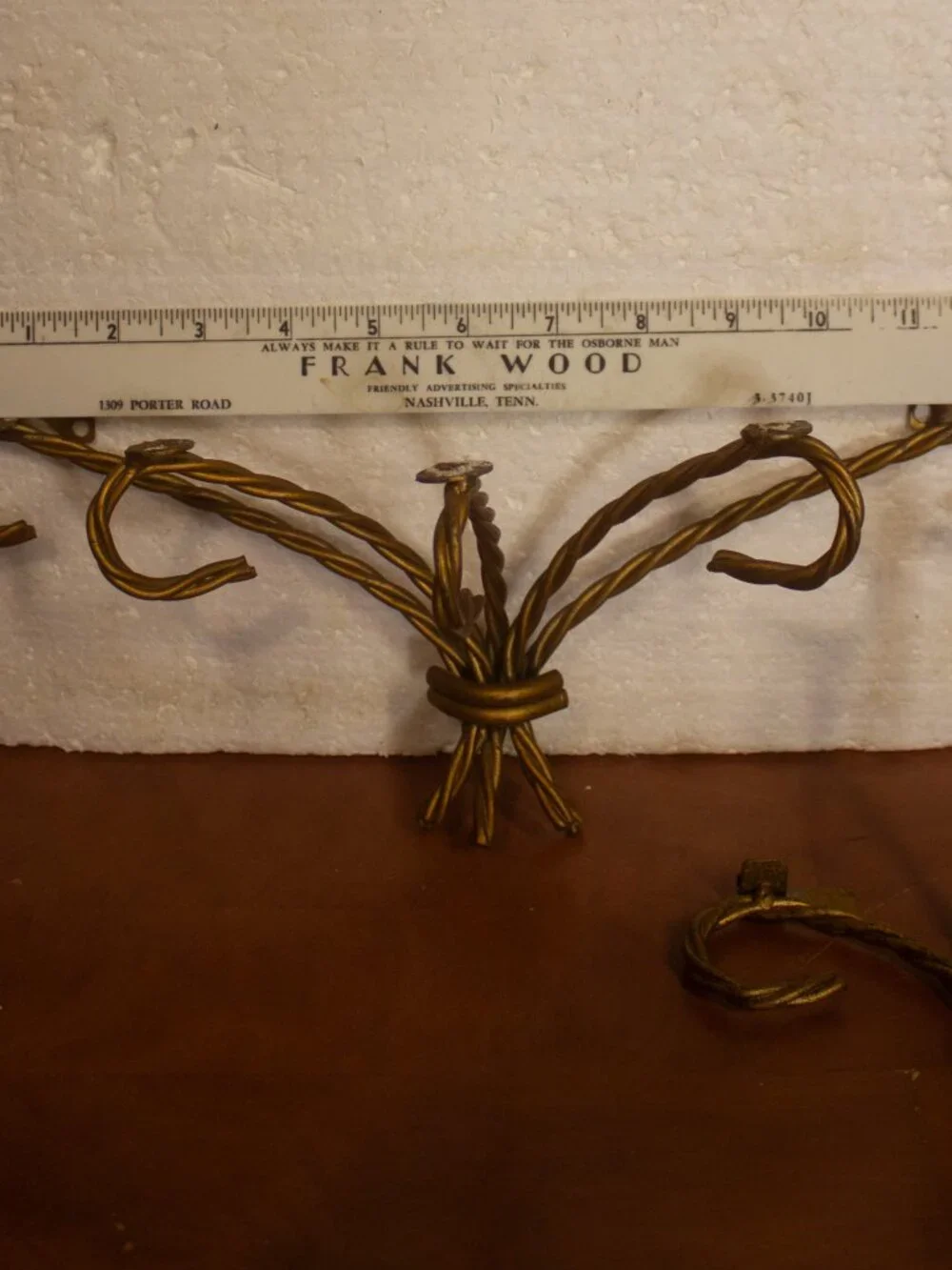 Homco Vintage Gold Metal Twisted Rope Wall Shelf without Glass Shelf